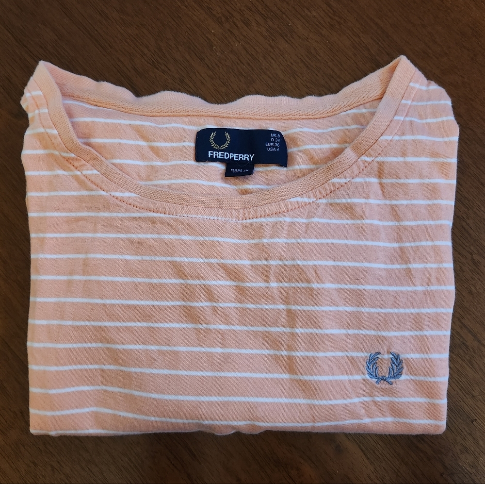 Fred Perry Women's Striped Tee in Peach and White